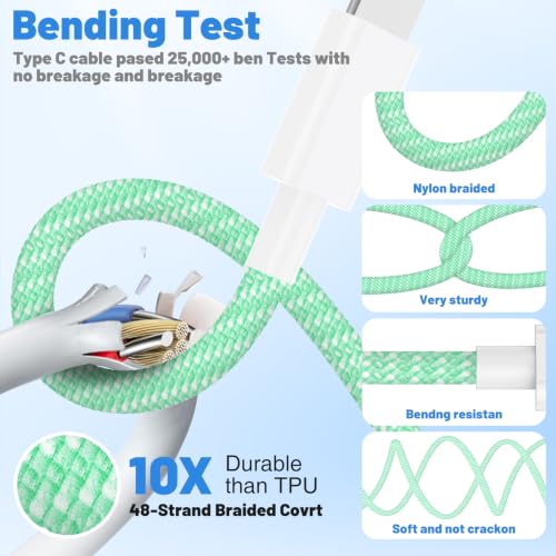 Image of USB C to Lightning Cable 2Pack 6FT+10FT,[Apple MFi Certified] Nylon Braided iPhone Fast Charging Cable, Power Delivery Charging Cord for iPhone 14 13 12 11 Pro Max /XS /Max /XR /8 /7,Pad Air /Pro,Green