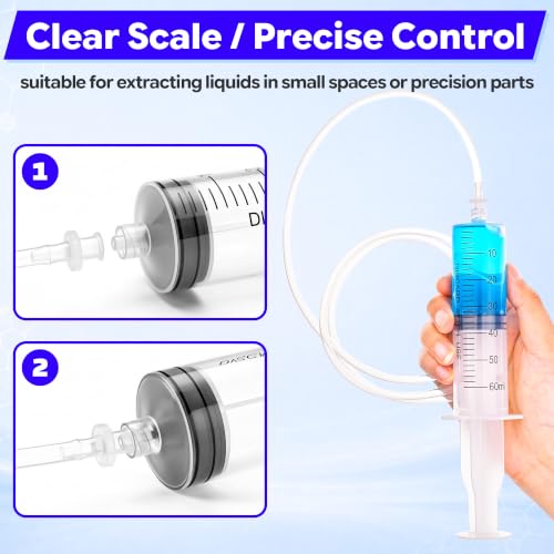 Image of 60ml Luer Lock Syringe with 39 Inch Plastic Tube and Luer Connections | 2 Pcs 39 inch Long Tubing and Luer Connections Tips for Measuring or Refilling Liquid, Ink, Oil, Feeding Pets, Watering Plant
