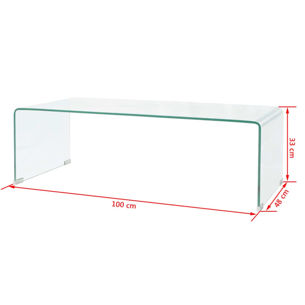Stolik kawowy ze szkła hartowanego 100 x 48 x 33 cm, przezroczysty, do salonu, sypialni, stolik kawowy, stolik na telefon, stolik nocny do salonu, sypialni