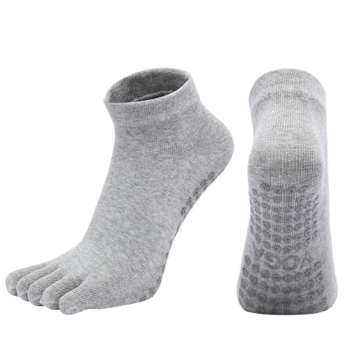 2 Paires de Chaussettes à Bout en Coton Rouge avec poignée antidérapante for Femmes, Yoga, Pilates, Sol de Sport Respirant for Un Fitness Confortable(Gray)