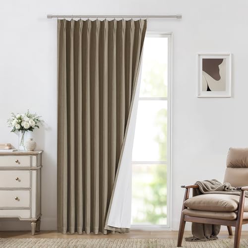 Image of Vision Home Brown Pinch Pleated Full Blackout Curtains Linen Blended 60 inch Wide Thermal Insulated Window Panels 95 inch for Bedroom Living Room Darkening Pleat Drapes with Hooks Back Tab 60 inch Wx95 Lx1