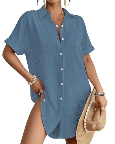 Image of Bsubseach Women Swimsuit Coverup Shirt Dress Button Down Bathing Suit Cover Up Beach Vacation Outfits