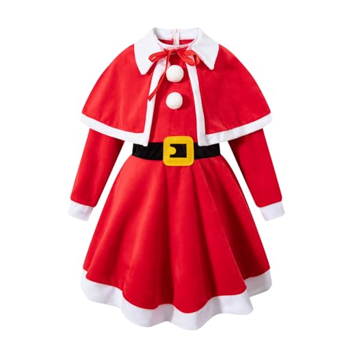 Disfraz completo de niña elfo Santa rojo con capa y cinturón miniatura 2