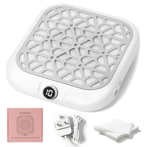 Smofrees Nail Dust Collector - Professional Powerful Nail Dust Extractor with LED Display 10 Suction Modes Dust Extractor Nails with 30 Disposable Filter Papers Suitable for Beginners Nail Students
