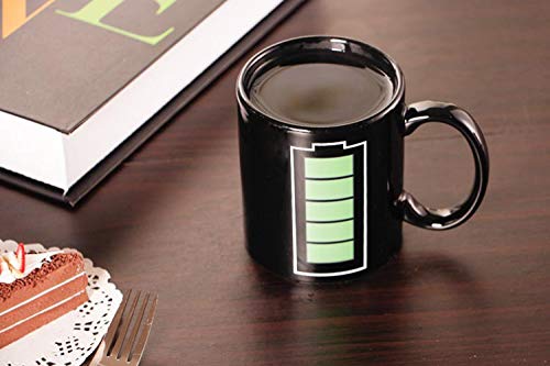 Nofinis Heat Changing Sensitive Mug - Cool Coffee & Tea Magic Color Change Cup Battery Meter Charging Design Ceramic Mug Gift Idea For Mom Dad Women & Men #TOP3