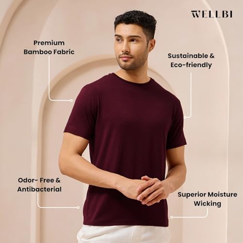Image of Wellbi Bamboo Men's Tshirt - Ultra-Soft, Breathable & Sustainable | Premium Cotton Blend for Supreme Comfort | Stylish & Eco-Friendly T-Shirt for Men | Tshirt Men Cotton