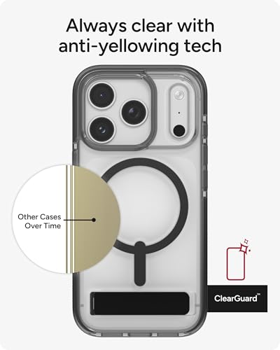 Image of ZAGG Santa Cruz Snap Case with Kickstand for iPhone 17 Pro - Jet Black, Drop Protection (13ft /4m), MagSafe Charging Compatible, ClearGuard Anti-Yellowing Technology, Scratch Resistant Phone Case