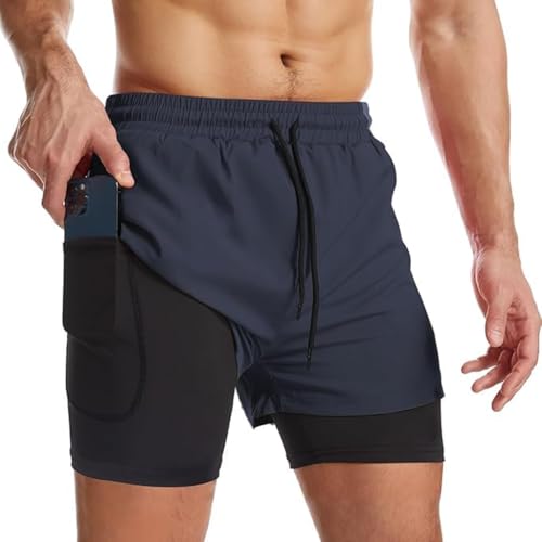 Image of Men's 2 in 1 Active Dual Shorts with Inner Tights | Double Layer Gym Shorts | Running, Training & Sports Shorts with Pocket Plus Size (S to 6XL)