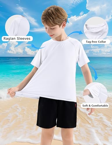 Boys' Rash Guard Short Sleeve Swim Shirt, 2 Pack UPF 50+ Sun UV Protection Rashguard Kids Beach Fishing Shirts3