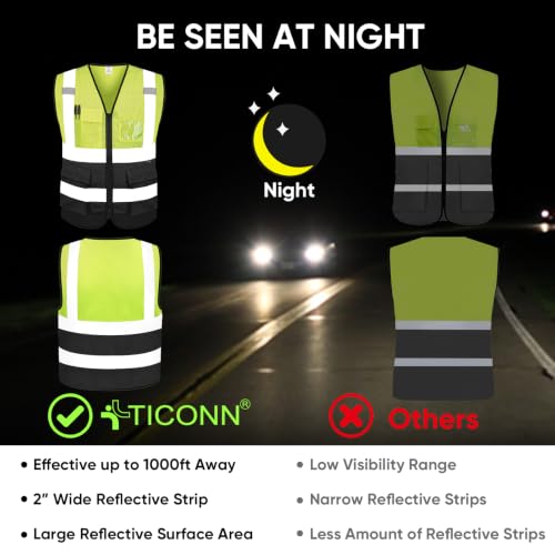 Image of TICONN Reflective Safety Vest High Visibility Class II Mesh Vest for Women & Men Meets ANSI Standards