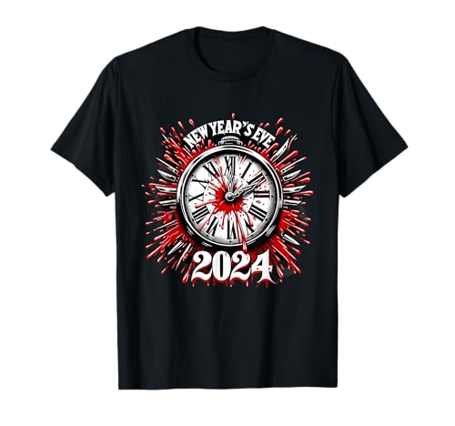 Blutspritzer-Uhr 80er Jahre Slasher Horror Silvester 2024 T-Shirt