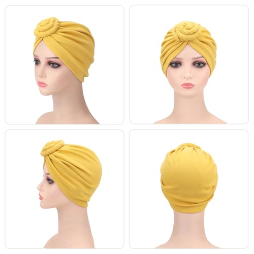Image of DRESHOW 5 Pack Knotted Headwraps for Women African Turban Pre-Knotted Beanie Headwraps Hair Covers