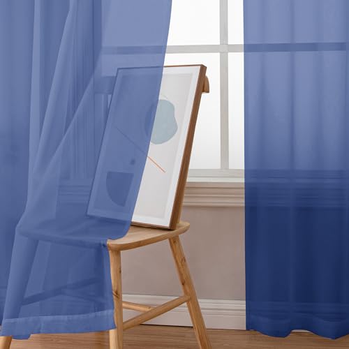 Image of Simplebrand Royal Blue Sheer Curtains 72 Inches Long 2 Panels for Living Room, Rod Pockets Airy Window Treatments Voile Sheer Curtains Panels Lightweight for Front Back Patio Glass Door, 42 inch Width