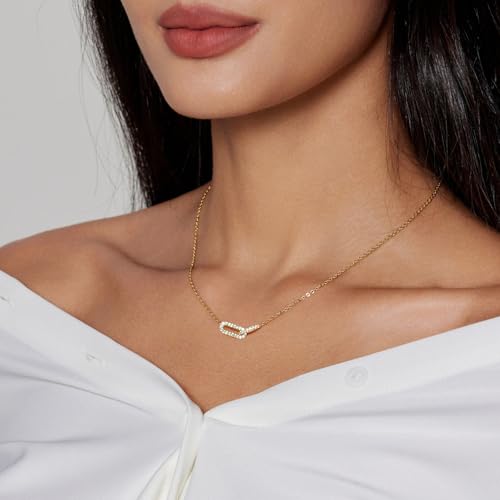 Diamond Pendant Necklace for Women, Dainty Gold Necklace 18k Gold Plated Paperclip Choker Necklaces Cute Open Oval Necklaces Simple Gold Necklace Jewelry Gifts for Women Trendy4