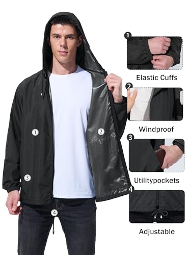 image for UIQUR Mens Rain Jacket Raincoat Windbreaker Running Waterproof Lightwe