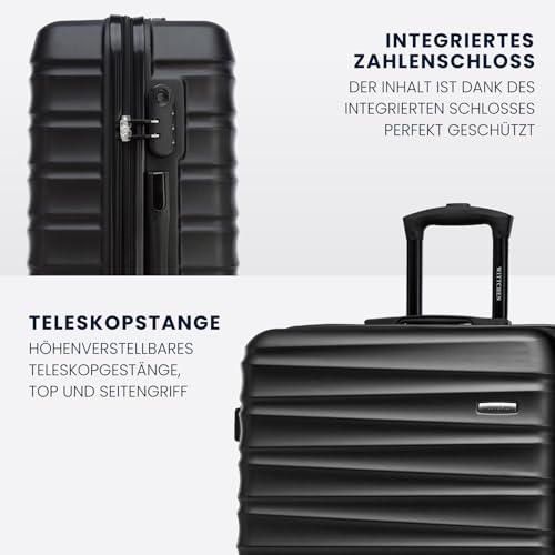 WITTCHEN Reisekoffer Groß Rollkoffer Trolley Großer Koffer Check-In Gepäck Hartschale aus ABS 4 Spinner-Rollen Zahlenschloss Groove Line Größe L schwarz Lufthansa/Eurowings/Ryanair