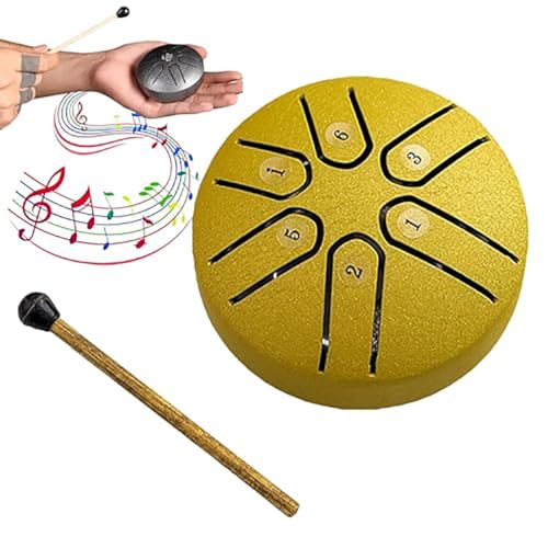 Buddha Stones ミニスチールタングドラム、3 インチサウンドヒーリングドラムキット、6 ノートの安心ドラム、ヨガ瞑想、キャンプ、音楽啓蒙に最適 (Color : Gold 2)
