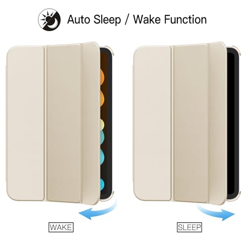 Image of JETech Cover Case for iPad mini (A17 Pro, 2024 Model, 7th Generation) / mini 6 (2021 Model, 6th Generation), Slim Stand Hard Back Shell Smart Cover with Auto Wake /Sleep (Starlight)