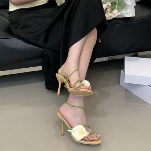 Calla Lily Heels for Women, Elegant Floral Strappy Sandals, Wedding Party Shoes, Comfort Block Heel Ankle Strap Summer Bridal Dress Pumps4
