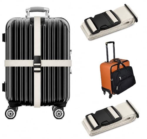 Image of Luggage Straps: Secure Your Belongings, Made Seat Belt Material Size 2 inch X6.5FT Color + 1 ADD A Baggage Belt(1 inchX20 inch Black) (Beige, 3 Pack)