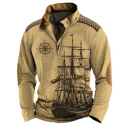 Generisch Lange Strickpullover Herren Langarm Pullover Sweatshirt Tops Sweatshirt Patchwork (Khaki, M) Generisch Lange Strickpullover Herren Langarm Pullover Sweatshirt Tops Sweatshirt Patchwork (Khaki, M)