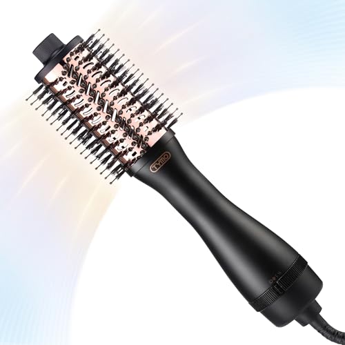 Image of TYMO Hair Dryer Brush Blow Dryer Brush in One, 4 in 1 Ionic Hairdryer and Styler Volumizer with Oval Titanium Barrel, Hot Air Straightener for Smooth Frizz-Free Blowout, Gold, 2 Inch