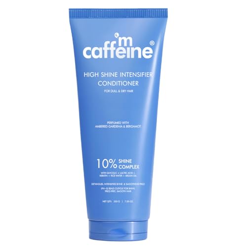 Image of mCaffeine Glossy Hair Conditioner for Dry & Frizzy Hair| 10% Shine Complex with Glycolic Acid & Keratin| Smoothens Hair Fiber| 48 Hr Frizz Control| Fresh Floral Fragrance - 200ml