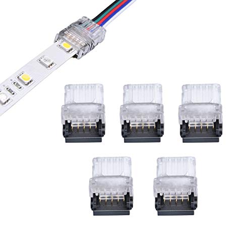 Yutokeer 5 Pin Led Strip Connector 5050 Led Tape Light Connection Conductor Led Strip To Wire Connector For Waterproof Ip65 12Mm Rgbw Rgby Led Strip Lights (5 Pcs) #TOP22