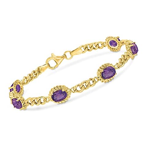 Ross-Simons Amethyst Link Bracelet in 18kt Gold Over Sterling Silver Cover