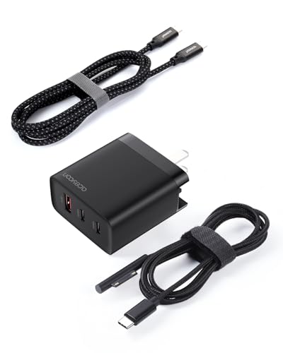 aceyoon サーフェス 充電器 PD 65W 折り畳み式プラグ Surface 充電 1.2M Surface + USB Type C 充電ケーブル付き PD3.0 コンパクト ACアダプター 3ポート GaNII窒化ガリウム for Surface Pro for MacBook Pro for iPhone16 for Motorola などの タイプCデバイスも対応 PSE認証済