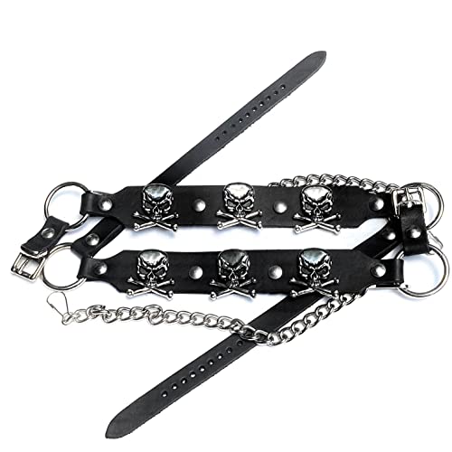 Dangerous Threads Biker Boots Boot Chains Black Leather with Skull & Crossbones Ornaments