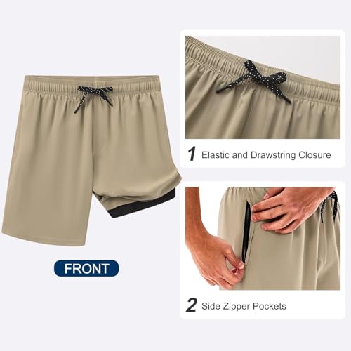 Image of HODOSPORTS Mens 7 inch Swim Trunks with Compression Liner S-6XL Quick Dry Swimming Shorts Zipper Pockets Swimsuits