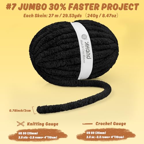 Image of Inhand Chunky Chenille Yarn for Hand Knitting,Thick Bulky Blanket Yarn for Crocheting,Soft Fluffy Yarn for Crochet Birthday Gifts for Men /Women /Beginners,18 Pack (29.5Yds /8.4oz Each),Jet Black