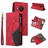 FERLAN Handyhülle Leder für Nokia 3.4/5.4 Hülle,Retro Reißverschluss Handytasche mit 9 Kartenfächer/Handschlaufe Geldbörse Trageband Schutzhülle Folio Wallet Hülle, Rot