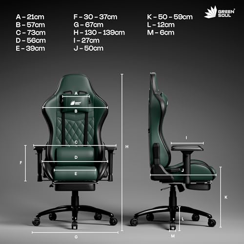 Image of Green Soul Ghost (2026 Edition) Gaming Chair, Premium PU Leatherette Upholstery with Diamond Stitching| 4D Armrest, Footrest, Sturdy Metal Base| 180 Back Recline (Army Green) | Installation Provided
