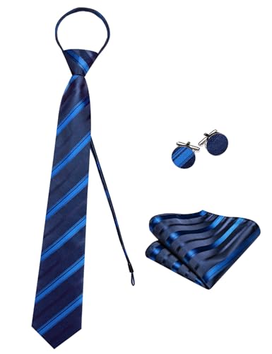 Image of Hi-Tie Zipper Ties for Men Pre-tied Tie Set Lapel Pin Pocket Square and Cufflinks Formal Business Wedding Adjustable Necktie