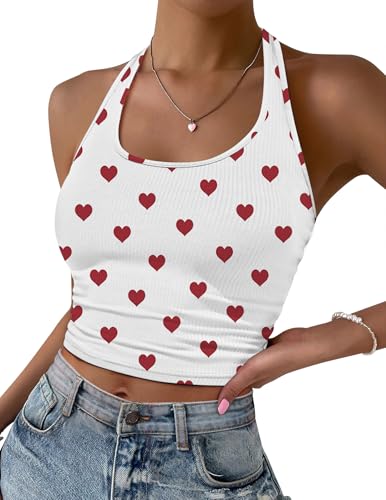 Image of Ekouaer Women Halter Top Backless Scroop Neck Slim Stretchy Ribbed Knit Camisole Crop Tops S-XXL