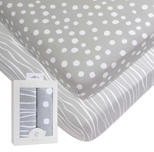 Image of Pack n Play Sheet | Mini Crib Sheet Set 2 Pack Grey and White Abstract Stripes and Dots by Ely's & Co
