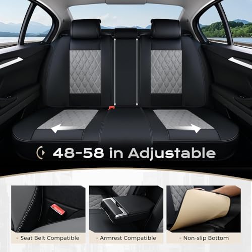 Image of Coverado Car Seat Covers for Cars, Waterproof Automotive Seat Protectors, Leather Car Seat Covers Full Set, 5 Seats Driver Protectors Universal Fit for Cars SUVs, Trucks, Car Accessories - Black&Gray