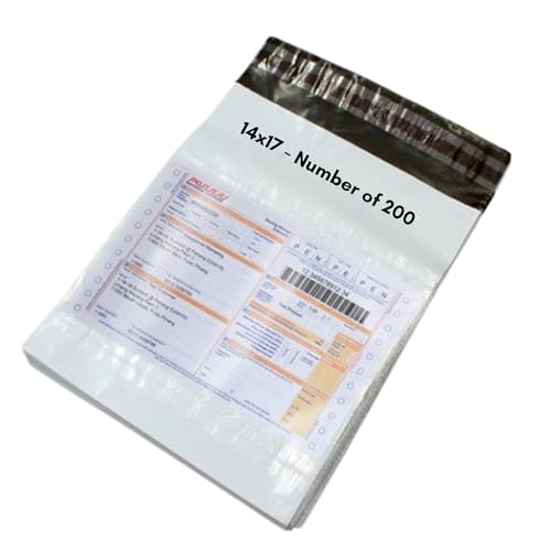 Image of Packaging material 14x17 inch x Pack of 200 | 52 Micron White Poly Bags Mailers with POD | Strong Adhesive Seal | Pouch| packaging materials for small business | Courier Bags | Plastic Pouch