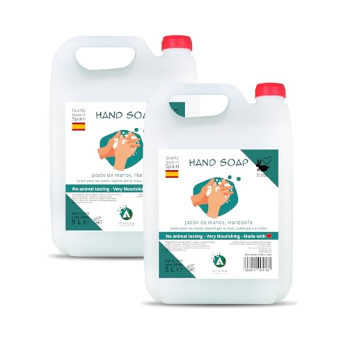 Pack 2 garrafas 5L jabón de manos - total 10 L - fórmula dermoprotectora y fragancia suave - uso frecuente en baños de hoteles, colegios, gimnasios y alojamientos turísticos - Vitacab