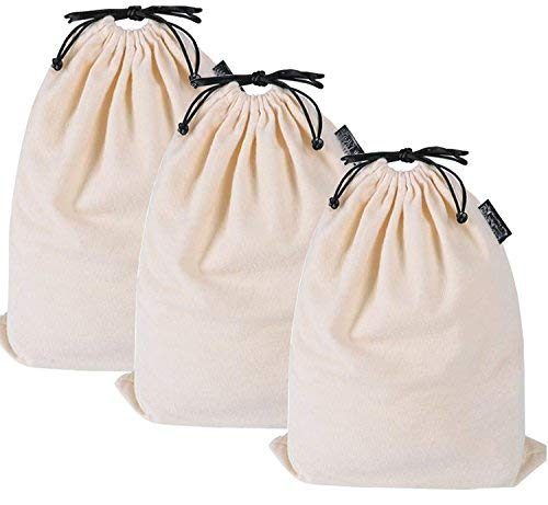 MISSLO Lot de 3 pochettes de rangement multifonctions en coton respirant et anti-poussière avec cordon de serrage (beige, lot de 3 m) Cover