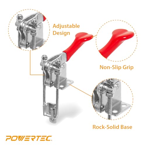 POWERTEC 3PK Toggle Clamp, 1000 lbs Holding Capacity, 334 Adjustable 90 Degree Vertical U Bolt Latch w/Antislip Hand Grip for Woodworking Jigs & Fixtures, Smoker, Tire Carrier, Cabinet (20309-P3)
