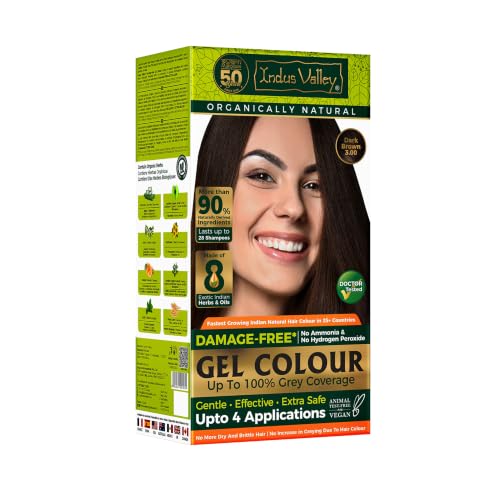Indus Valley Organic Gel Hair Color Dark Brown 3.0, No Ammonia No Peroxide Hair Dye for Women & Men, Up to 100% Grey Coverage in 35 Minutes, 8 Herbs & Oils...