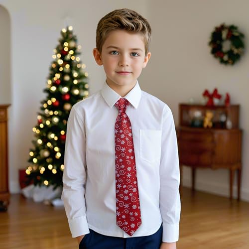DiBanGu Boys Christmas Tie Set Silk Xmas Holiday Pre-tied tie and pocket Square for Kids Festive Tie with Gift Box4