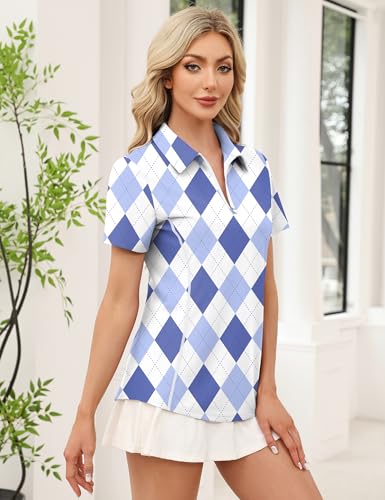 Image of LOMON Women's Short Sleeve Athletic Polo Shirt High Performance Stretch Quarter Zip Top for Golf Tennis