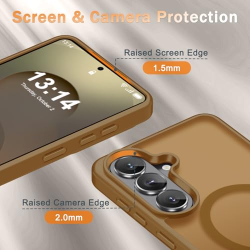 Image of YENAPOON for Samsung Galaxy S26 Case, Matte Magnetic Phone Cover, Brown | Fit for MagSafe, Screen Protector included, Shockproof Military Grade Protection, Translucent Frosted Back
