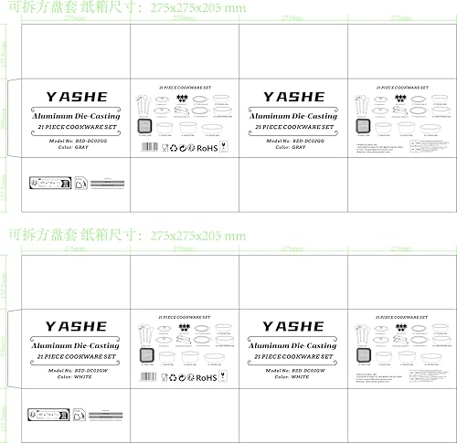 YASHE 21-Piece Pots and Pans Set,Nonstick Cookware Set, Detachable Handles & Glass Lids,Induction Compatible, Oven Safe, Stackable Cookware for Kitchen,White - Image 9