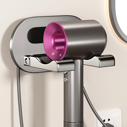 Veki Soporte Secador de Pelo de Aluminio Aviación, Porta Secador de Pelo Sin Taladrar, Soporte para Secadores de Montaje en Pared, Colgador Secadors Cabello para Baño, Dormitorio, Hotel (Gris)