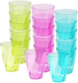 BELLE VOUS 18 Pack Plastic Coloured Cups - 400ml/13.5oz Reusable Drinking Tumblers in 3 Colours - Hard Plastic Drinkware Set for Parties, Camping, BBQs, Picnics & Beach - Dishwasher Safe & BPA Free